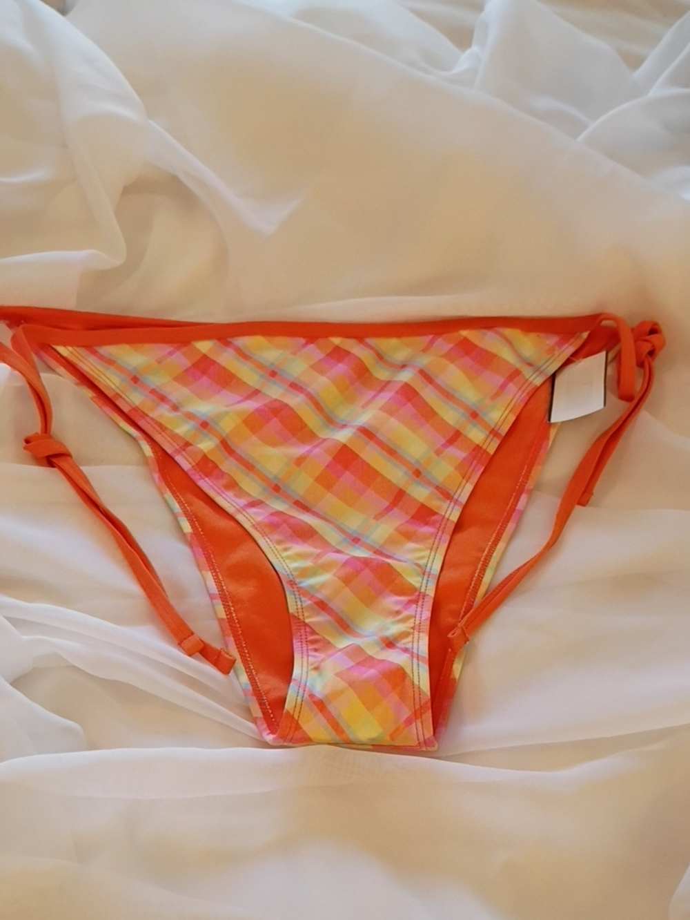 No Boundaries Orange Plaid Tie-Side Bikini Bottoms Size XXL